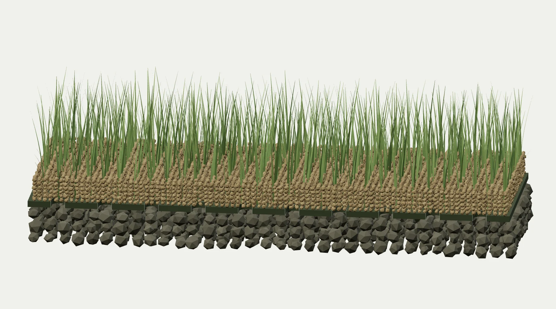 After maintenance: lifted fibres and loosened infill over the unchanged backing and aggregate.