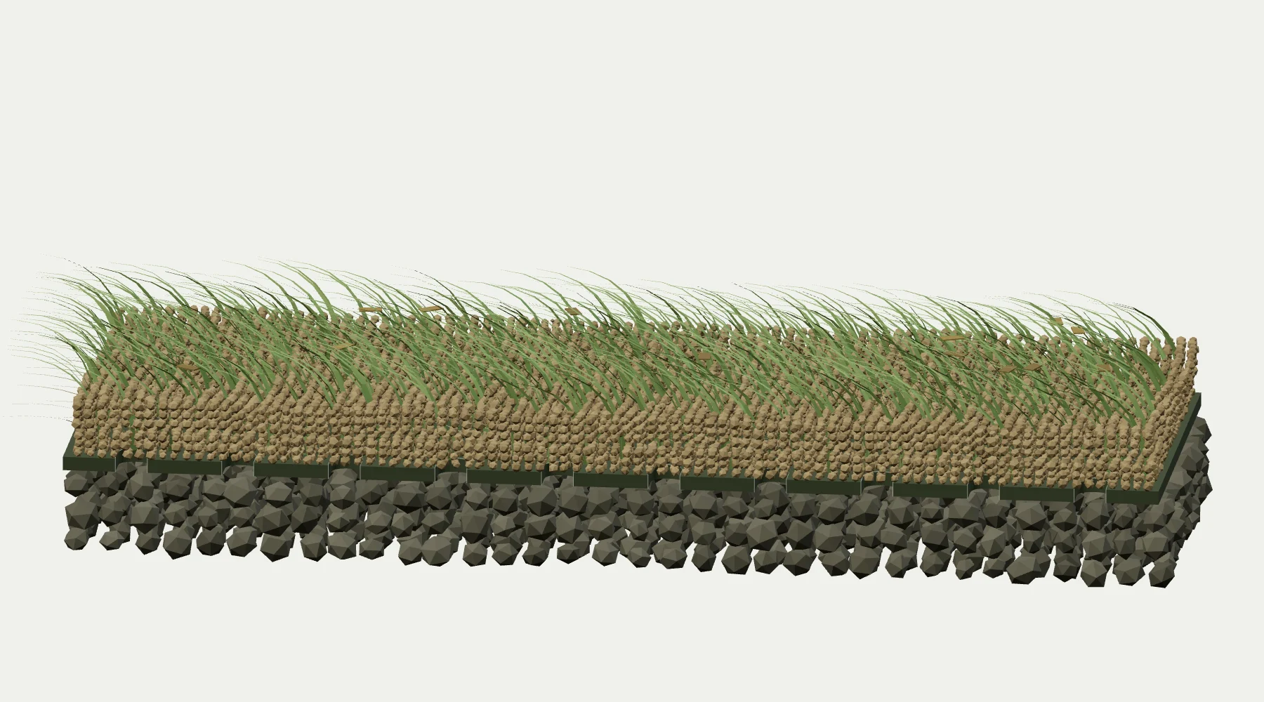 Before maintenance: flattened fibres and fine buildup within infill over the same perforated backing and shallow aggregate.
